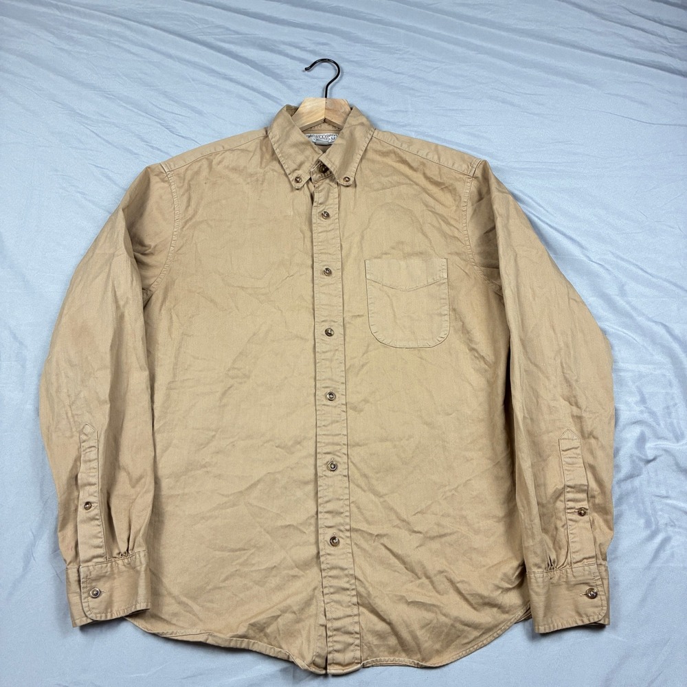 Wallace & Barnes Twill Shirt Medium Tan Khaki Long Sleeve Button Down Cotton